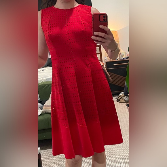 Joseph Ribkoff Fit & Flare Red Midi Dress with Lasercut Square Eyelets, size 8 - Picture 7 of 7